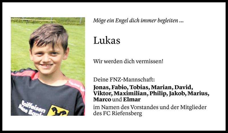  Todesanzeige für Lukas Sutterlüty vom 16.07.2019 aus Vorarlberger Nachrichten
