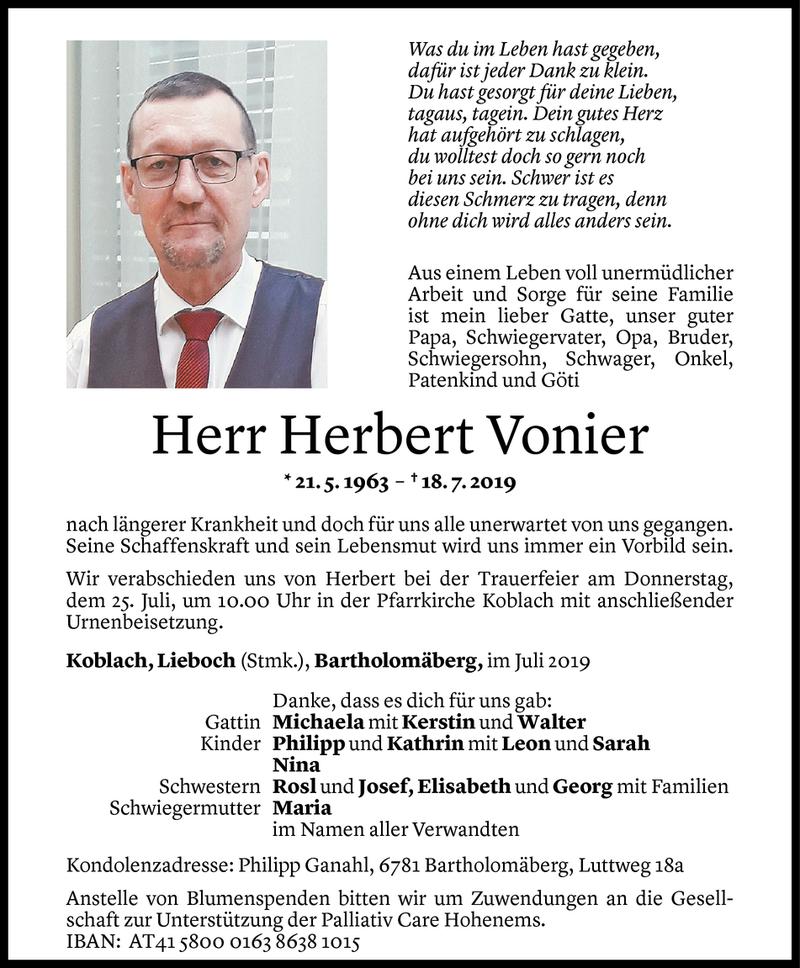  Todesanzeige für Herbert Vonier vom 22.07.2019 aus Vorarlberger Nachrichten