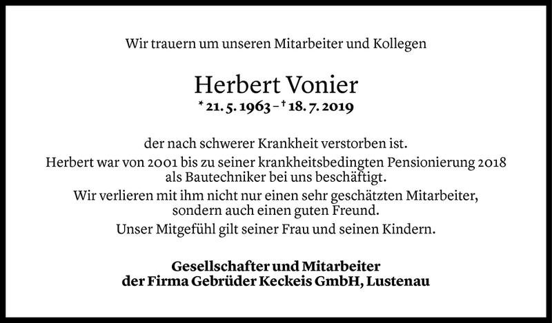  Todesanzeige für Herbert Vonier vom 22.07.2019 aus Vorarlberger Nachrichten