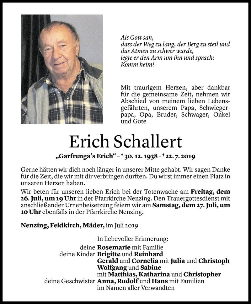  Todesanzeige für Erich Schallert vom 24.07.2019 aus Vorarlberger Nachrichten