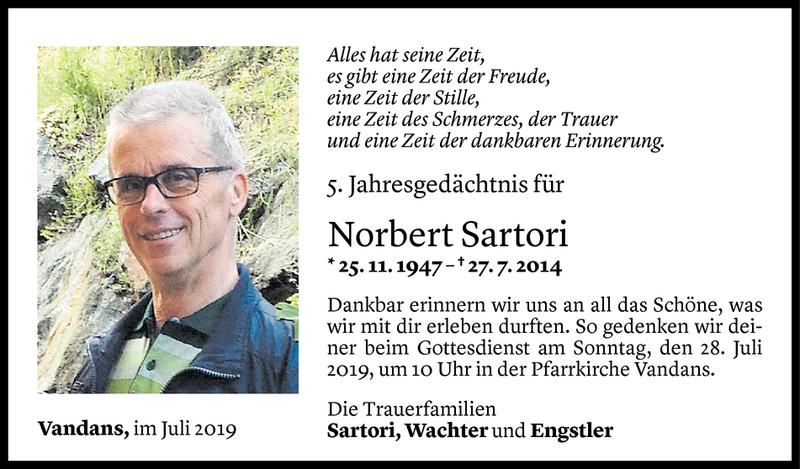  Todesanzeige für Norbert Sartori vom 23.07.2019 aus Vorarlberger Nachrichten