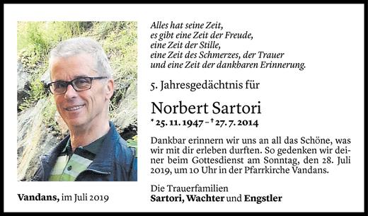 Todesanzeige von Norbert Sartori von Vorarlberger Nachrichten