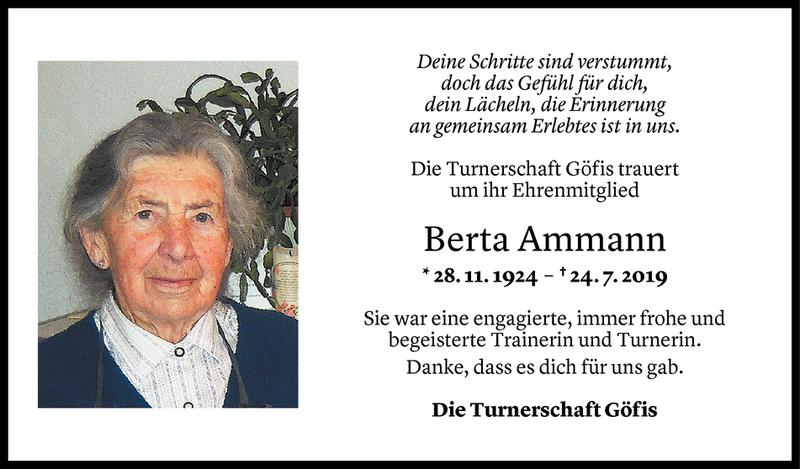  Todesanzeige für Berta Ammann vom 27.07.2019 aus Vorarlberger Nachrichten