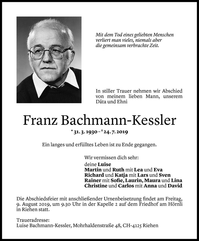  Todesanzeige für Franz Bachmann-Kessler vom 29.07.2019 aus Vorarlberger Nachrichten