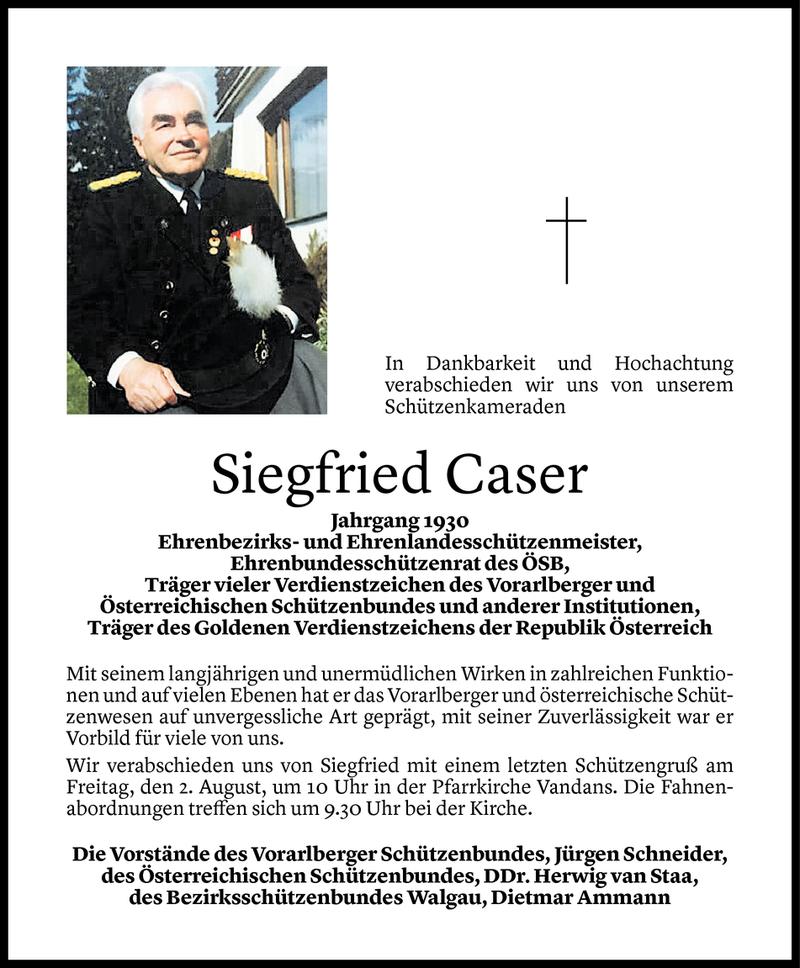  Todesanzeige für Siegfried Caser vom 30.07.2019 aus Vorarlberger Nachrichten