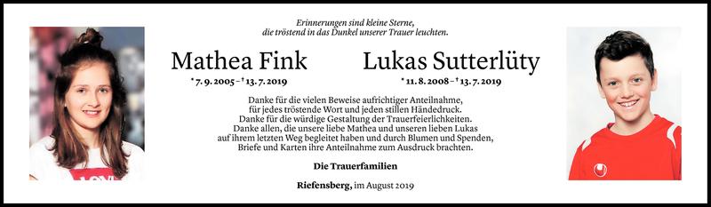  Todesanzeige für Lukas Sutterlüty vom 02.08.2019 aus Vorarlberger Nachrichten