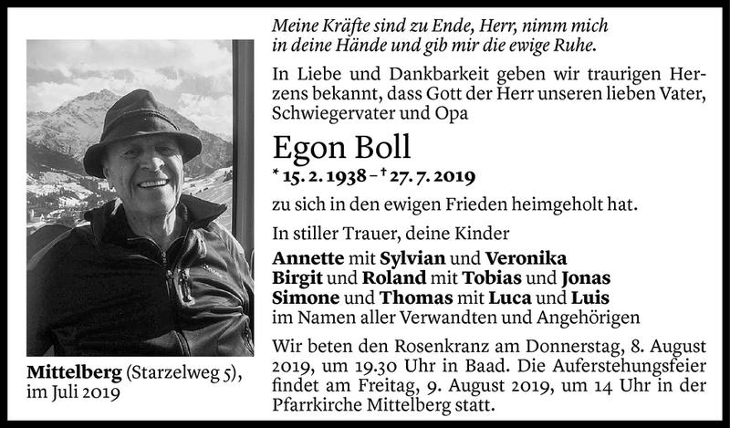  Todesanzeige für Egon Boll vom 02.08.2019 aus Vorarlberger Nachrichten