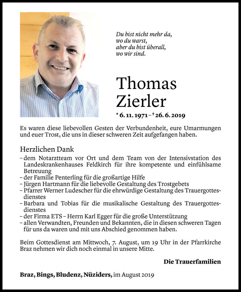  Todesanzeige für Thomas Zierler vom 02.08.2019 aus Vorarlberger Nachrichten