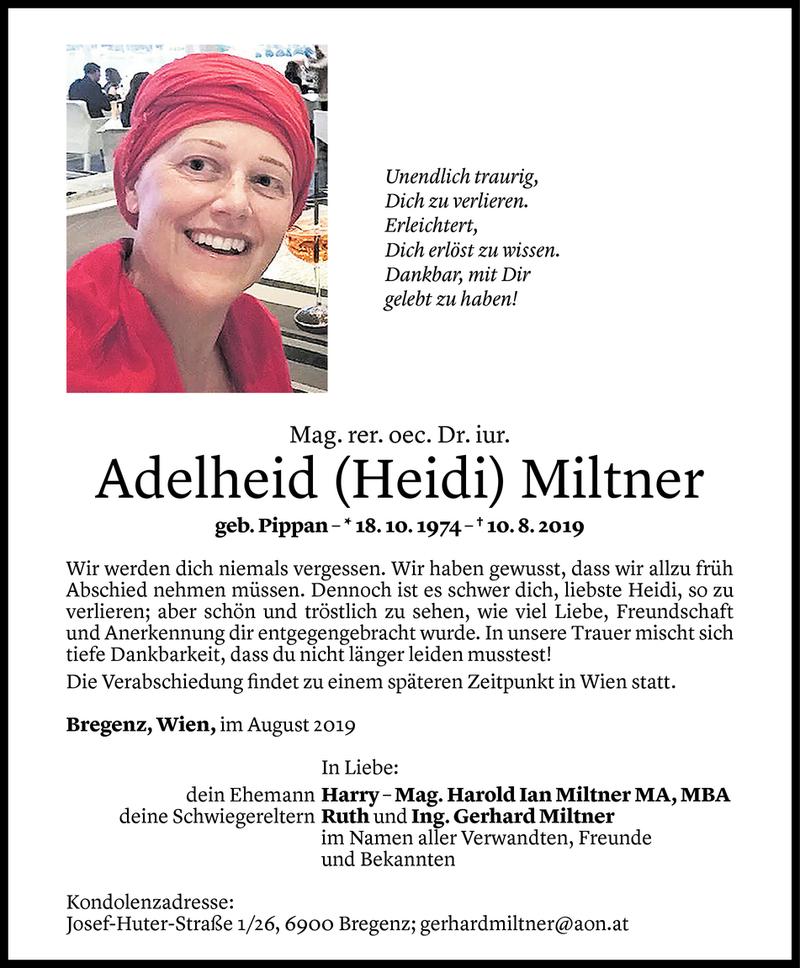  Todesanzeige für Adelheid Miltner vom 13.08.2019 aus Vorarlberger Nachrichten