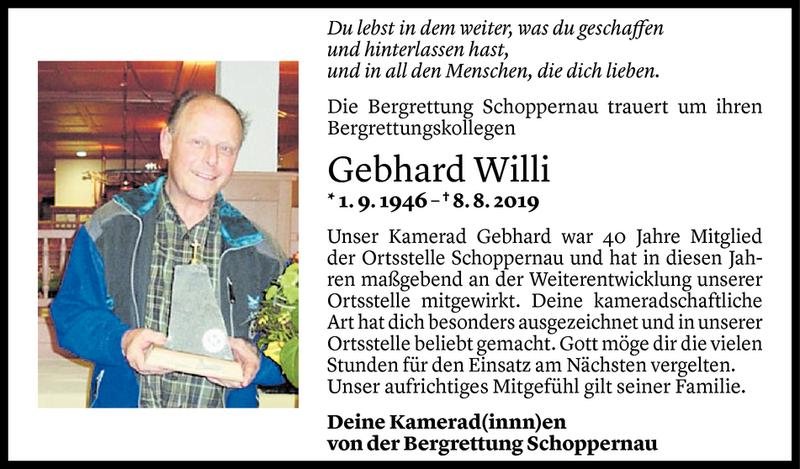  Todesanzeige für Gebhard Willi vom 12.08.2019 aus Vorarlberger Nachrichten