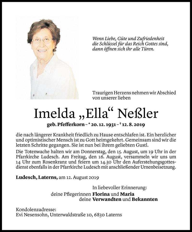  Todesanzeige für Imelda Neßler vom 13.08.2019 aus Vorarlberger Nachrichten