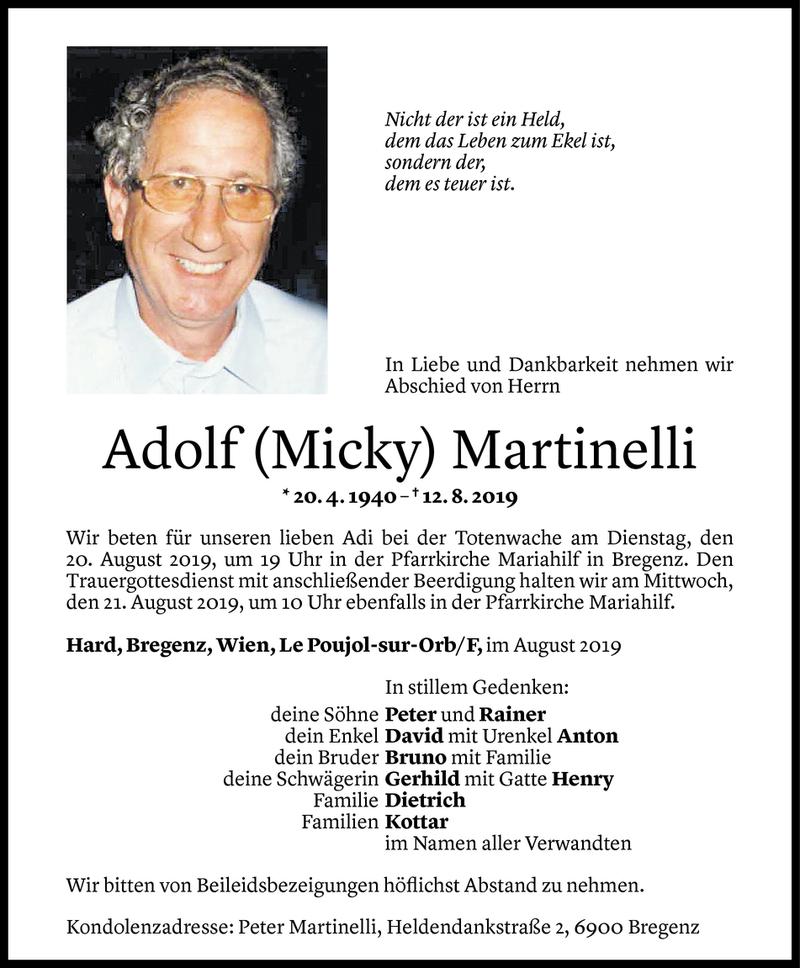  Todesanzeige für Adolf Martinelli vom 16.08.2019 aus Vorarlberger Nachrichten