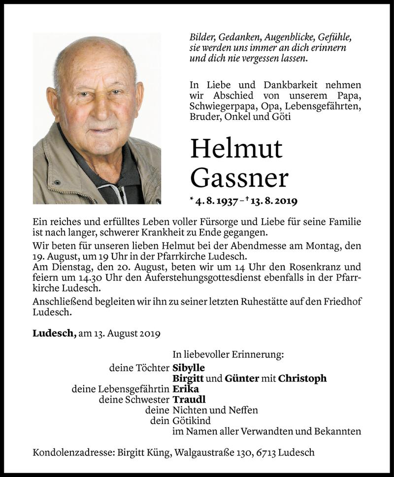  Todesanzeige für Helmut Gassner vom 16.08.2019 aus Vorarlberger Nachrichten