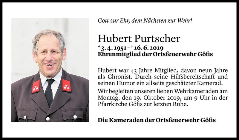  Todesanzeige für Hubert Purtscher vom 15.08.2019 aus Vorarlberger Nachrichten