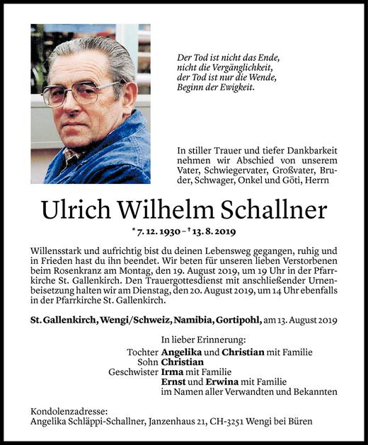 Todesanzeigen von Ulrich Wilhelm Schallner | Todesanzeigen Vorarlberger ...