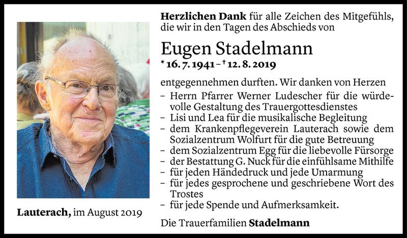  Todesanzeige für Eugen Stadelmann vom 23.08.2019 aus Vorarlberger Nachrichten