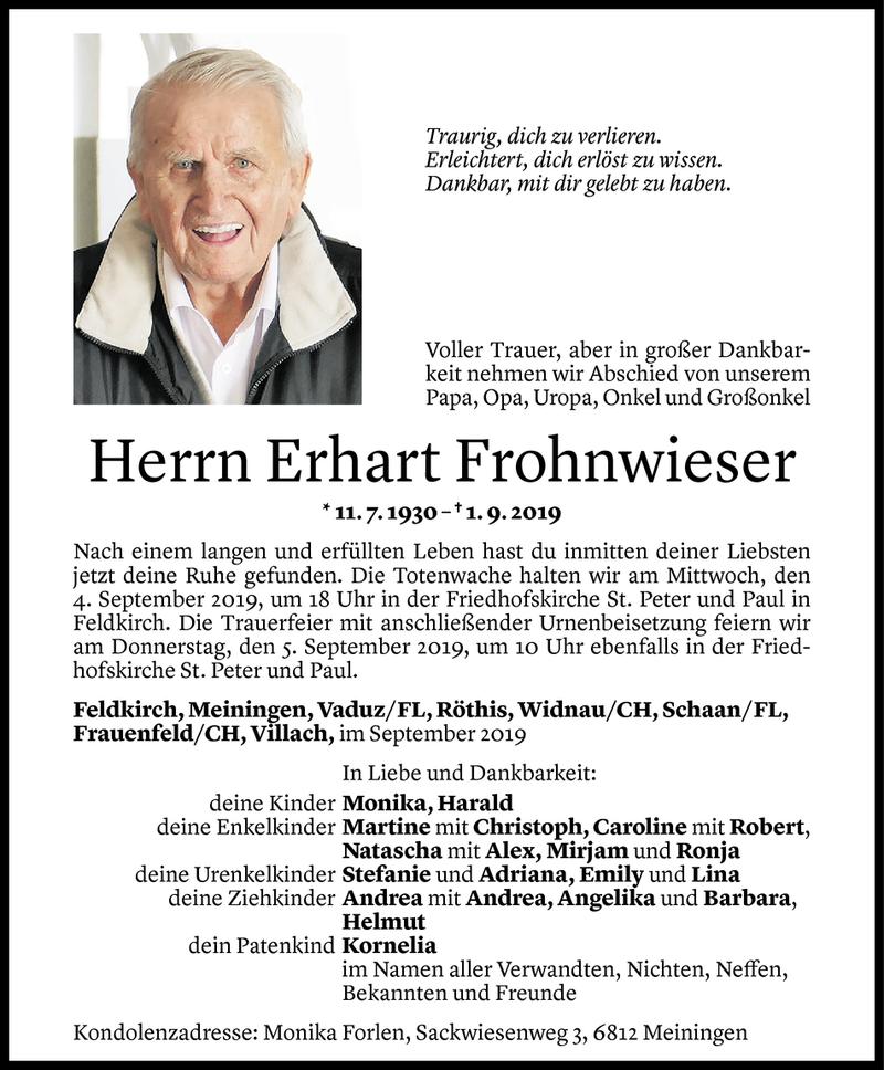  Todesanzeige für Erhart Frohnwieser vom 02.09.2019 aus Vorarlberger Nachrichten