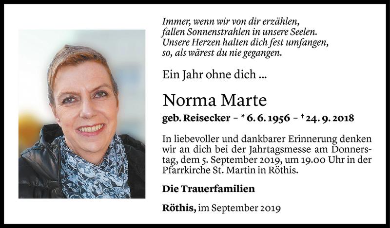  Todesanzeige für Norma Marte vom 04.09.2019 aus Vorarlberger Nachrichten