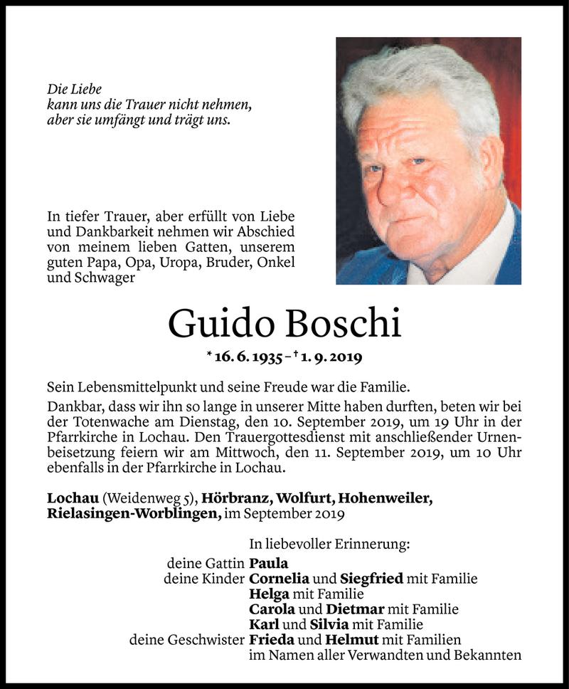  Todesanzeige für Guido Boschi vom 06.09.2019 aus Vorarlberger Nachrichten