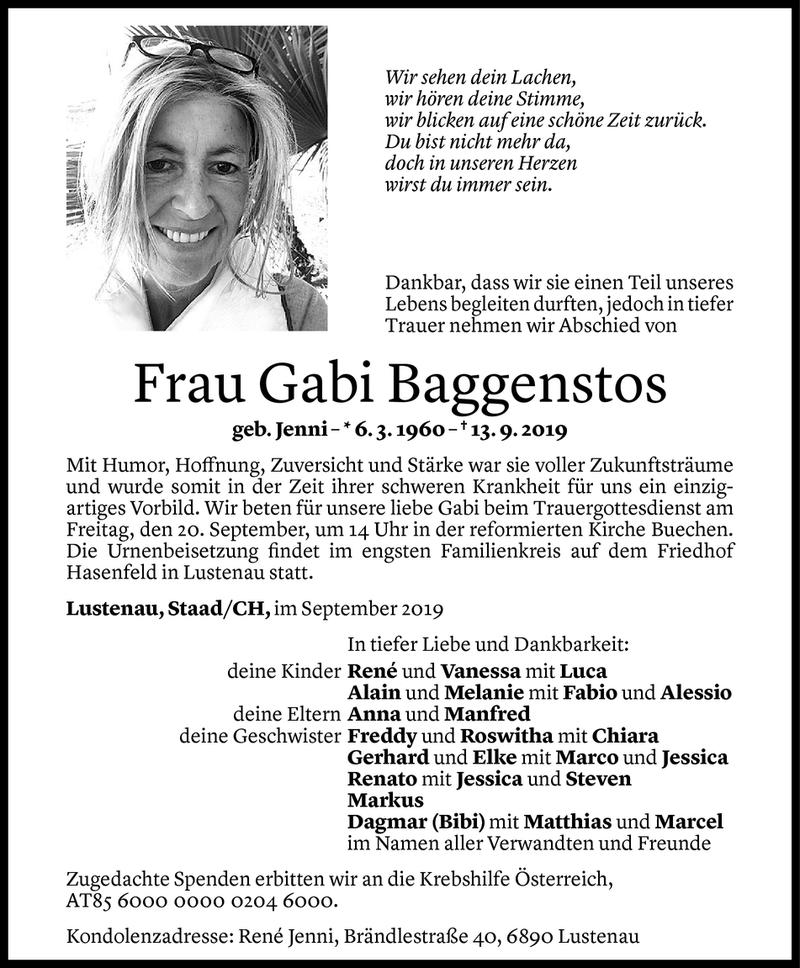  Todesanzeige für Gabi Baggenstos vom 17.09.2019 aus Vorarlberger Nachrichten