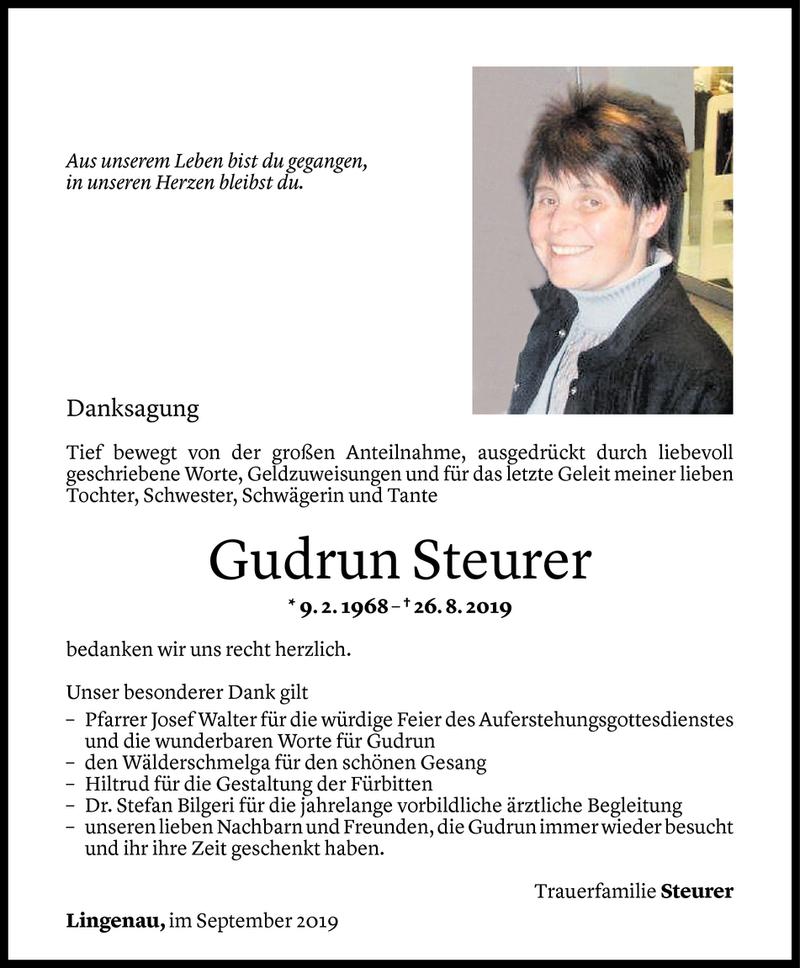  Todesanzeige für Gudrun Steurer vom 18.09.2019 aus Vorarlberger Nachrichten