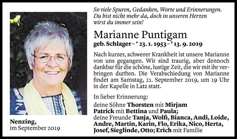  Todesanzeige für Marianne Puntigam vom 18.09.2019 aus Vorarlberger Nachrichten