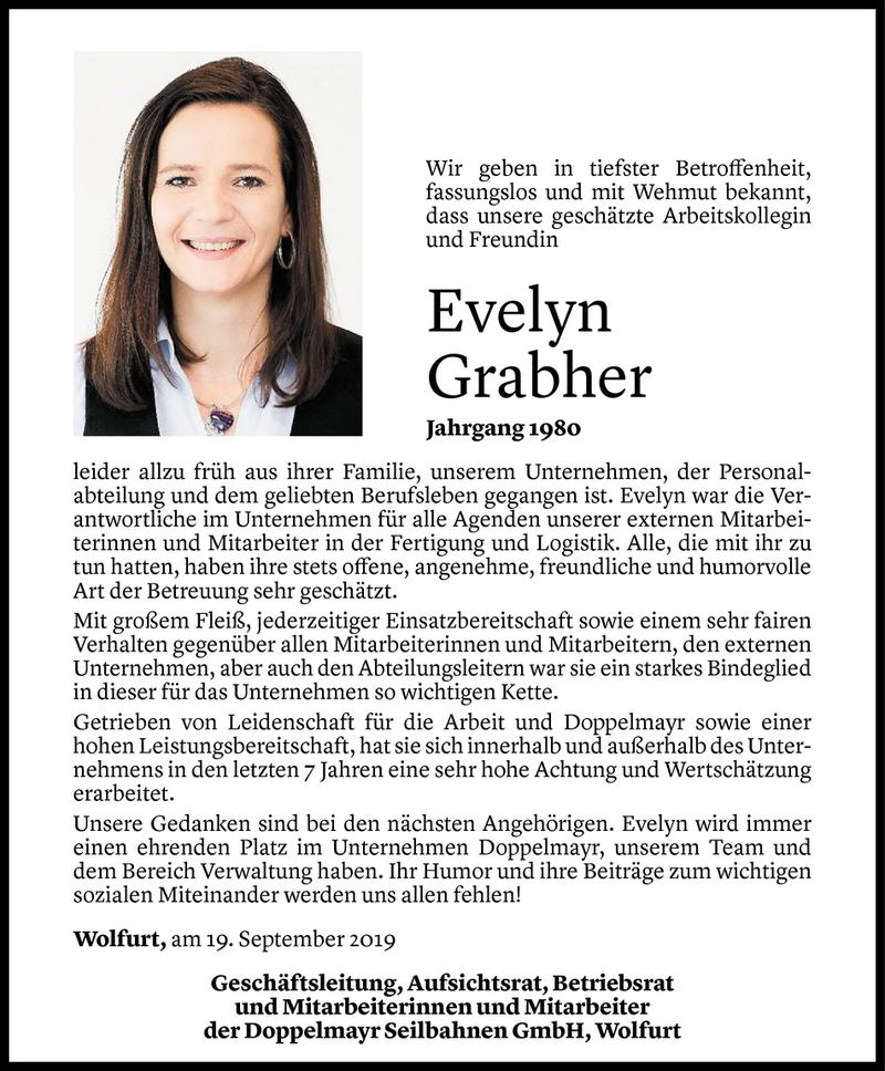  Todesanzeige für Evelyn Grabher vom 20.09.2019 aus Vorarlberger Nachrichten