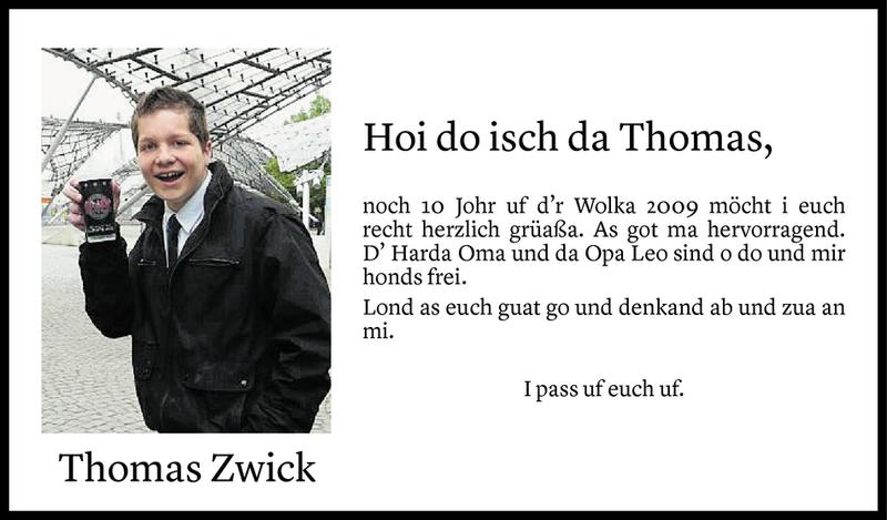  Todesanzeige für Thomas Zwick vom 23.09.2019 aus Vorarlberger Nachrichten