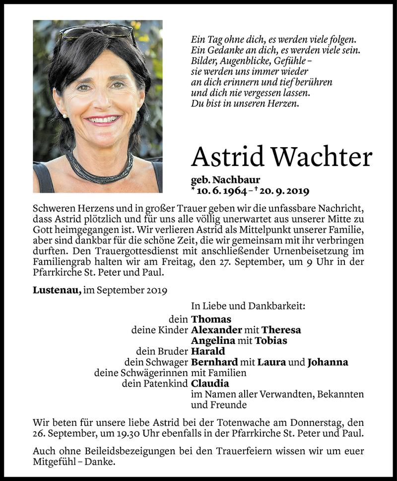  Todesanzeige für Astrid Wachter vom 23.09.2019 aus Vorarlberger Nachrichten