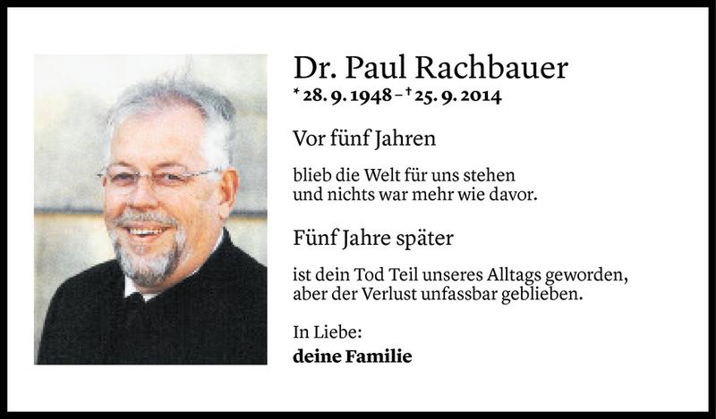  Todesanzeige für Paul Rachbauer vom 24.09.2019 aus Vorarlberger Nachrichten