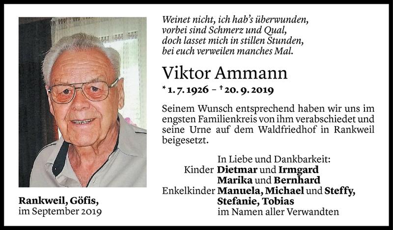  Todesanzeige für Viktor Ammann vom 27.09.2019 aus Vorarlberger Nachrichten