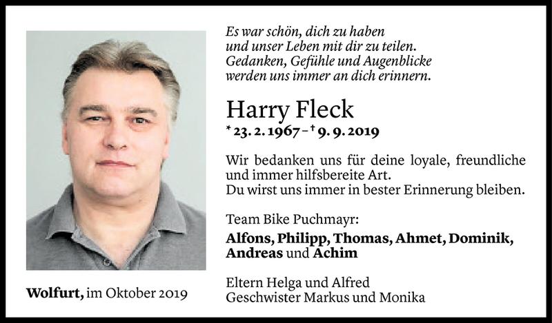  Todesanzeige für Harry Fleck vom 04.10.2019 aus Vorarlberger Nachrichten
