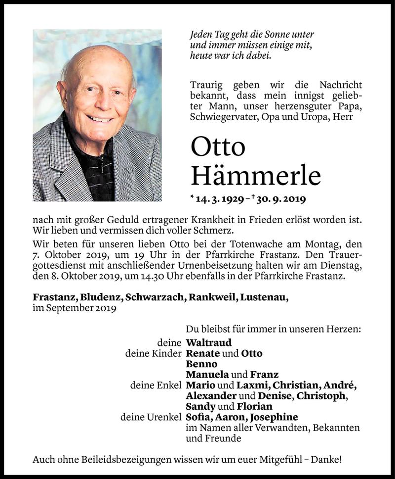  Todesanzeige für Otto Hämmerle vom 04.10.2019 aus Vorarlberger Nachrichten