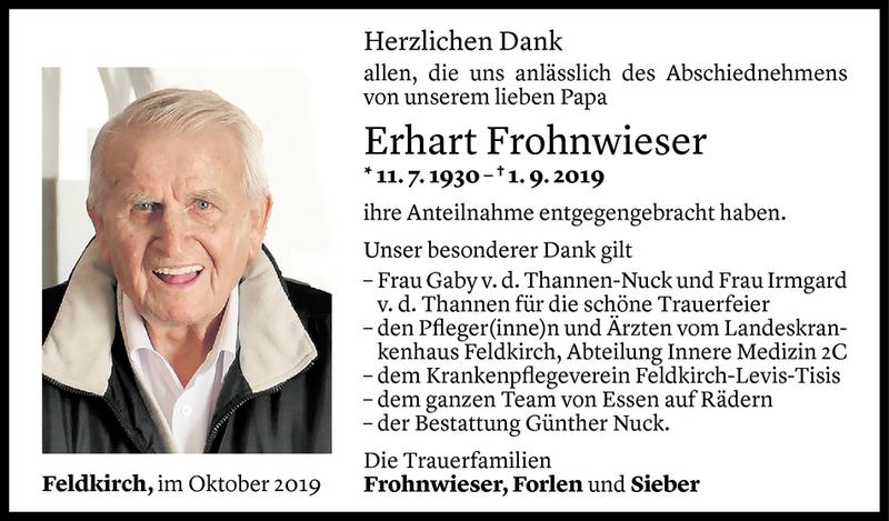  Todesanzeige für Erhart Frohnwieser vom 04.10.2019 aus Vorarlberger Nachrichten