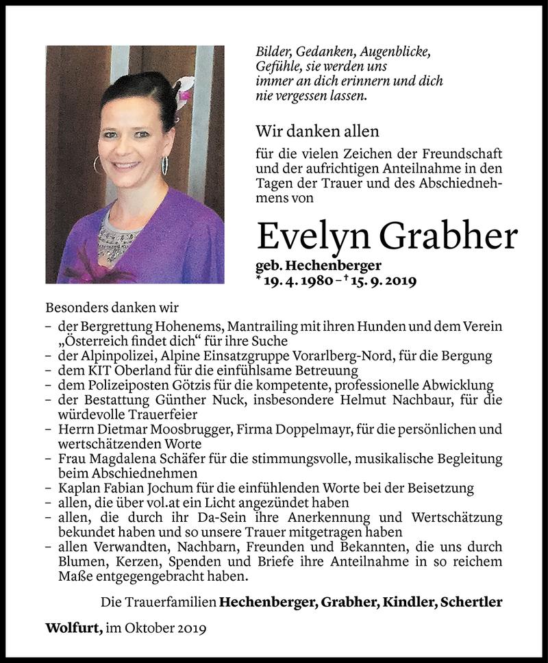  Todesanzeige für Evelyn Grabher vom 04.10.2019 aus Vorarlberger Nachrichten