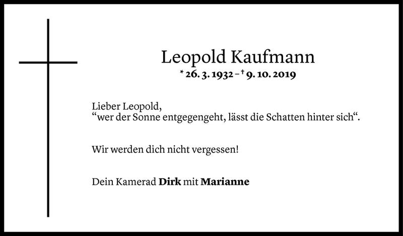  Todesanzeige für Leopold Kaufmann vom 10.10.2019 aus Vorarlberger Nachrichten