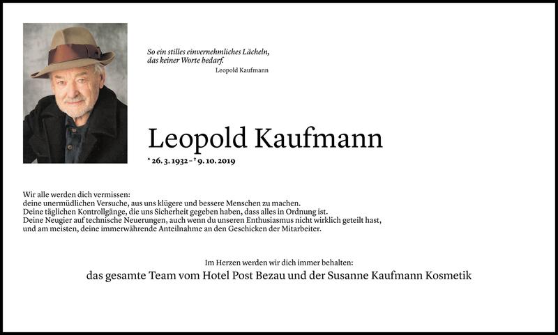 Todesanzeige für Leopold Kaufmann vom 10.10.2019 aus Vorarlberger Nachrichten