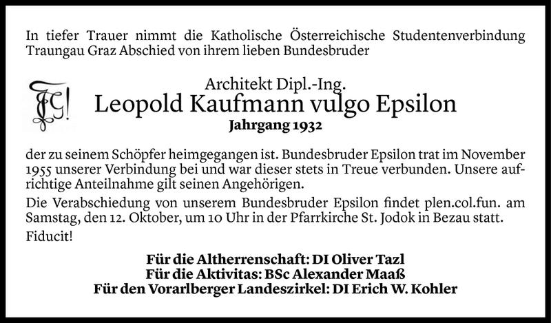  Todesanzeige für Leopold Kaufmann vom 11.10.2019 aus Vorarlberger Nachrichten