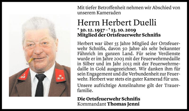  Todesanzeige für Herbert Duelli vom 15.10.2019 aus Vorarlberger Nachrichten