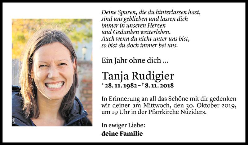  Todesanzeige für Tanja Rudigier vom 24.10.2019 aus Vorarlberger Nachrichten