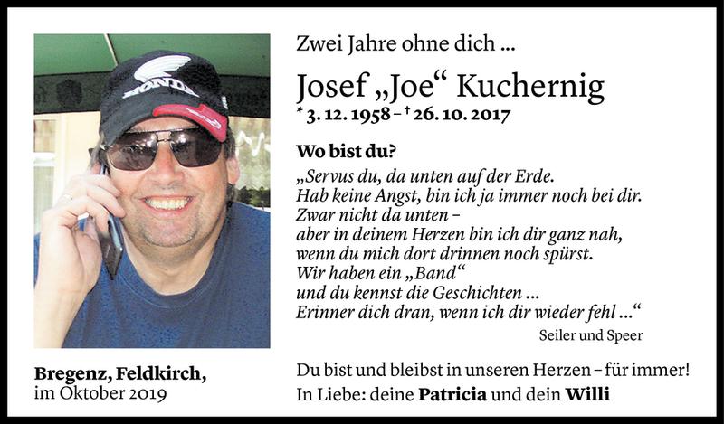  Todesanzeige für Joe Kuchernig vom 24.10.2019 aus Vorarlberger Nachrichten