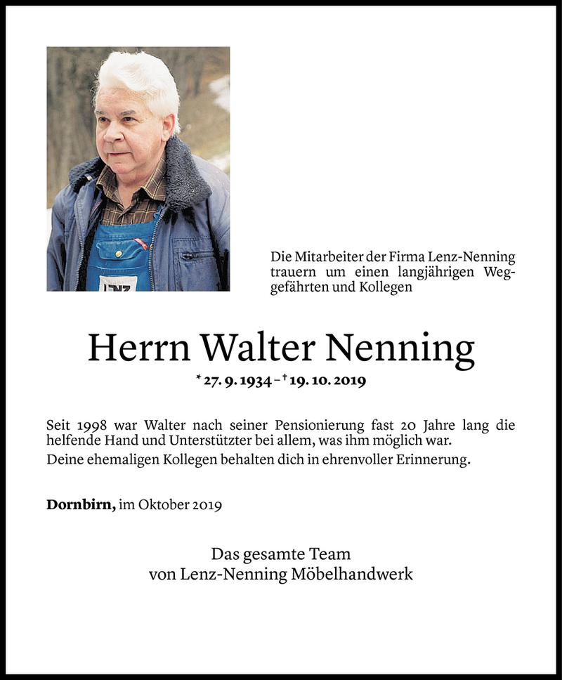  Todesanzeige für Walter Nenning vom 21.10.2019 aus Vorarlberger Nachrichten