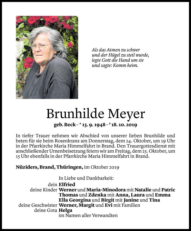  Todesanzeige für Brunhilde Meyer vom 23.10.2019 aus Vorarlberger Nachrichten