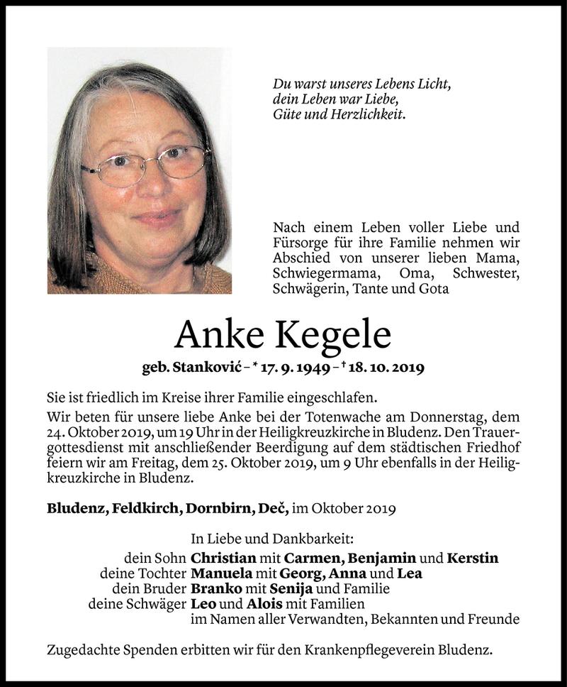  Todesanzeige für Anke Kegele vom 23.10.2019 aus Vorarlberger Nachrichten