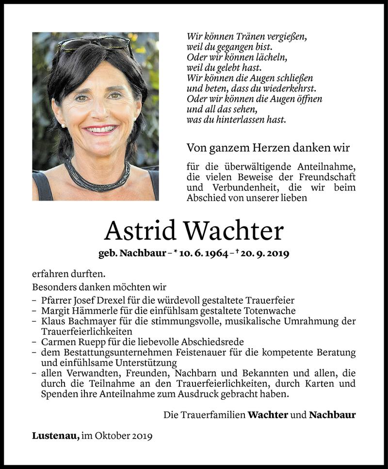  Todesanzeige für Astrid Wachter vom 23.10.2019 aus Vorarlberger Nachrichten