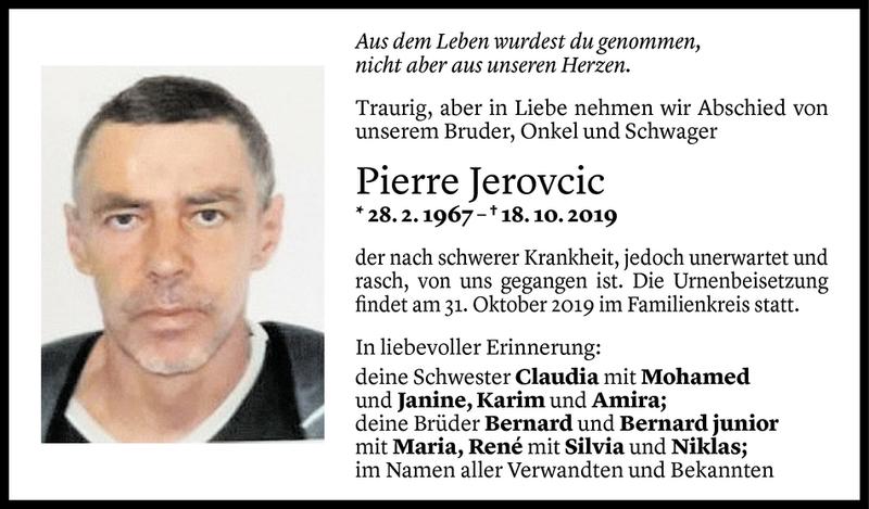  Todesanzeige für Pierre Jerovcic vom 28.10.2019 aus Vorarlberger Nachrichten