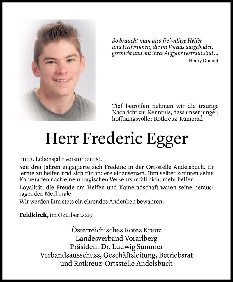 Todesanzeige für Frederic Egger vom 28.10.2019 aus Vorarlberger Nachrichten