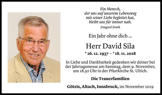 Todesanzeige von David Sila von Vorarlberger Nachrichten