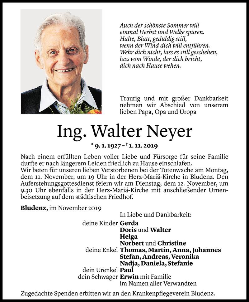  Todesanzeige für Walter Neyer vom 09.11.2019 aus Vorarlberger Nachrichten