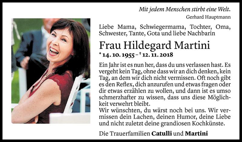  Todesanzeige für Hildegard Martini vom 11.11.2019 aus Vorarlberger Nachrichten